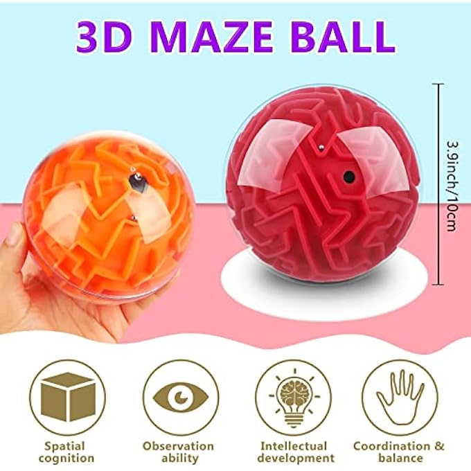 4 PIECES 3D MAZE BALL MAZE PUZZLE BALL MAGIC BRAIN TEASERS GAMES SPHERE EDUCATIONAL PUZZLE TOYS MAZE PUZZLE CUBE BALL FOR ADULTS AND STUDENTS TEENS AND HARD CHALLENGES GAME LOVER - Image 2